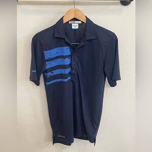 Ping Men's Dark Button Up Polo with Blue Stripes